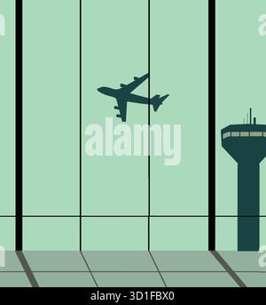 This background vector image is a view looking out of an airport window. Stock Vector