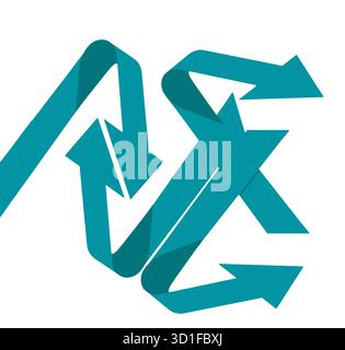 Confusion and chaos is a theme illustrated by four arrows bending in various directions in this background image. This is an illustration. Stock Vector