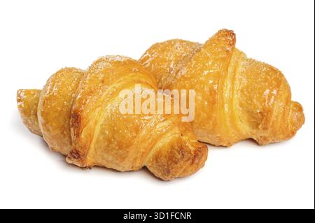 Two fresh just baked croissants on white background, isolated Stock Photo