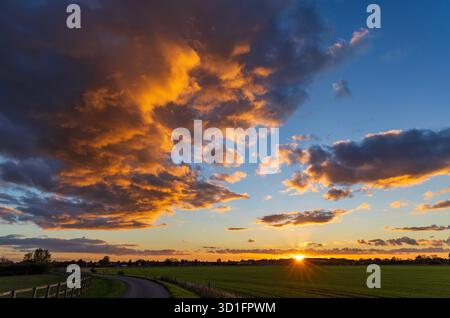 autumn sunset over Histon and Impington Cambridgeshire England UK Stock Photo
