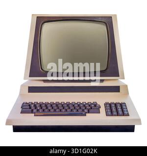 Vintage brown with beige eighties desktop personal computer with crt display isolated on a white background Stock Photo