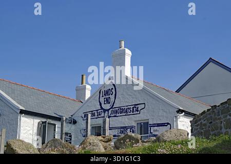 White House with painted distances and blue sky, Land's End, Cornwall, Great Britain Stock Photo