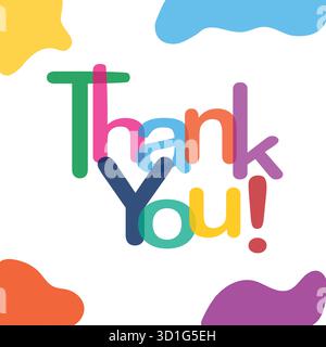 Bright colorful thank you typography design, playful overlapping letters with modern abstract shapes, cheerful appreciation greeting card illustration Stock Vector