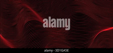 Curved red lines create a flowing wave effect on black Stock Vector