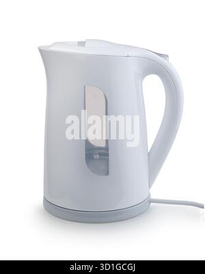 New white electric kettle isolated on white. Stock Photo
