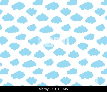 Blue clouds on white background. Vector pattern in flat style Stock Vector