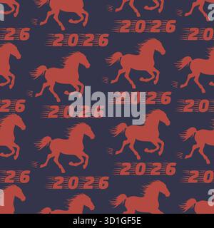 Year of the horse 2026 red silhouette pattern with dark background for Chinese New Year celebration vector Stock Vector