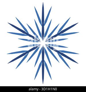 Blue snowflake vector illustration. Geometrical mandala on white background. Star with six sharp rays. Winter holidays decorative design element Stock Vector