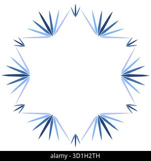 Blue winter round frame. Ornate polygonal snowflake illustration. Geometrical mandala on white background. Isolated winter holidays decorative design Stock Vector