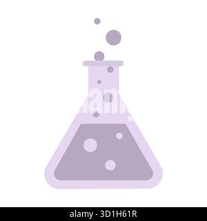 Erlenmeyer flask purple. Bubbling liquid chemistry. Science experiment icon. Laboratory research vessel. Stock Vector