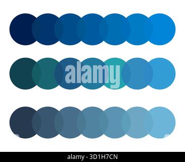 Blue horizontal palette. Gradient color shades. Rectangular form Vector. Cool tonal rang Stock Vector