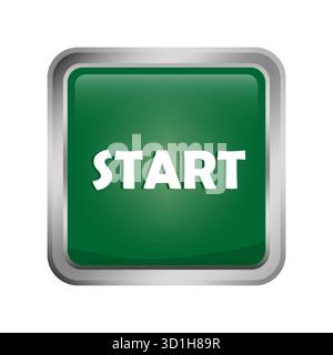 Start button symbol. Shiny green graphic. Vector launch icon. Word Start typography. Stock Vector