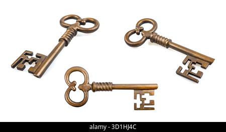 Old Keys group isolated on white background Stock Photo