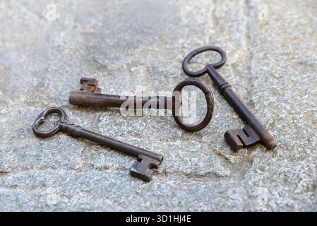 Old Keys group  on a stone Stock Photo