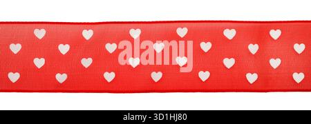 red ribbons with white hearts isolated on white Stock Photo