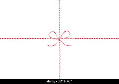 Red and White String Rope with Crossed Bow Isolated on White Background, Clipping Path Included Stock Photo