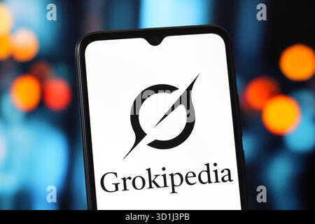 In this photo illustration, the Grokipedia logo is seen displayed on a smartphone screen. Stock Photo
