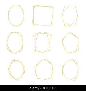 Set of Gold Geometric Luxury Frames. Vector Border Collection for Birthday, New Year, Christmas Card, wedding invitation, luxury templates, decorative Stock Vector
