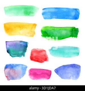 Abstract watercolor set of colored hand drawn textured stain, isolated on white background, vector illustration Stock Vector