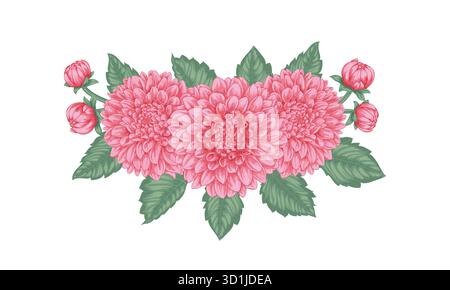 beautiful bouquet dahlias with the effect of a watercolor drawing isolated on background. design greeting card and invitation of the wedding, birthday Stock Vector