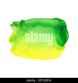 Abstract watercolor bright green and yellow gradient stain, hand drawn texture, isolated on white background, vector illustration Stock Vector