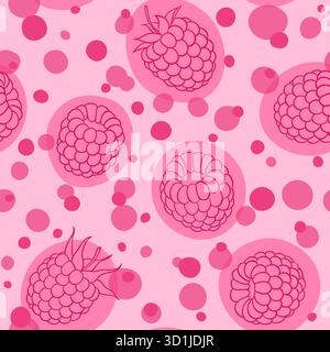 seamless pattern pink abstract raspberries with pink circle dots polka, symbol of summer. design holiday greeting card and invitation Stock Vector