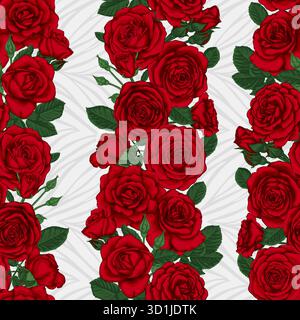 Vector seamless background with red roses, buds and leaves. design element for greeting card and invitation of the wedding, birthday, Valentine s Day Stock Vector