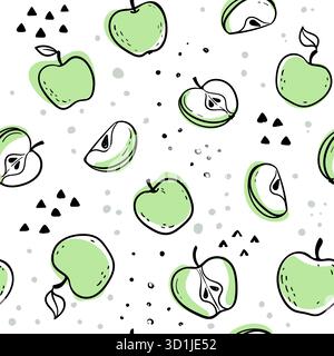 Beautiful seamless doodle pattern with cute doodle apples sketch. Hand drawn trendy background. design background greeting cards, invitations, fabric Stock Vector