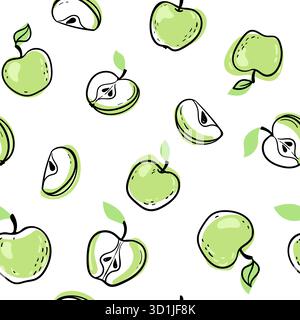 Beautiful seamless doodle pattern with cute doodle apples sketch. Hand drawn trendy background. design background greeting cards, invitations, fabric Stock Vector