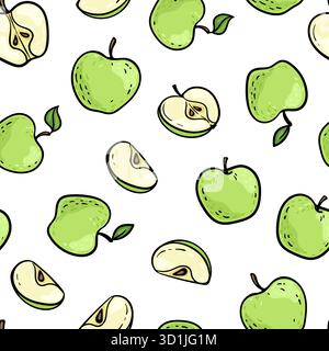 Beautiful seamless doodle pattern with cute doodle apples sketch. Hand drawn trendy background. design background greeting cards, invitations, fabric Stock Vector