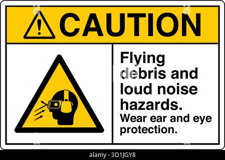 Safety Sign – Flying Debris Hazard warns of potential injury from particles or objects ejected during operation. Indicates the need for eye and face p Stock Vector