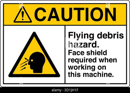 Safety Sign – Flying Debris Hazard warns of potential injury from particles or objects ejected during operation. Indicates the need for eye and face p Stock Vector