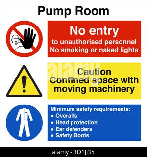 Multi Message Site Safety Sign displays multiple safety instructions in one panel, combining warnings, mandatory actions, and prohibitions. Stock Vector