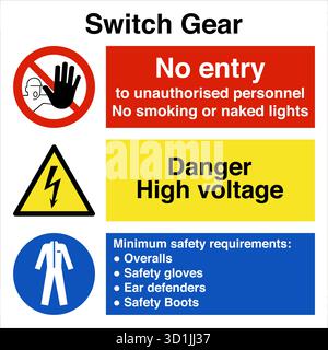 Multi Message Site Safety Sign displays multiple safety instructions in one panel, combining warnings, mandatory actions, and prohibitions. Stock Vector