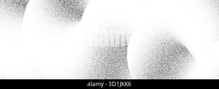 Stippled sand grain wave texture. Dotted curved wavy gradient background. Grunge gritty noise dot work wallpaper with particles, granules, speckles. Vector halftone cloudy fluid grit backdrop overlay Stock Vector