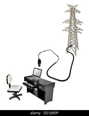 Power Line Poles used to move electricity over long distances to provide electricity for electronics like computers Stock Photo