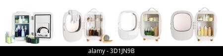 Set of cosmetic refrigerators on white background Stock Photo