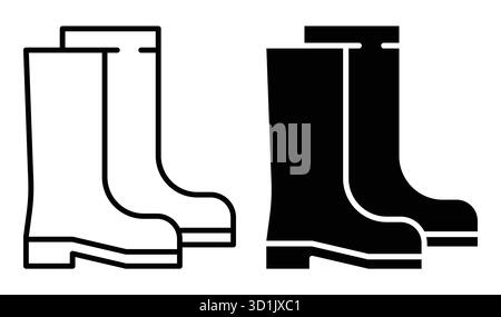 This illustration features stylish rubber boots in black and white outline. Ideal for representing weather protection, gardening, or casual outdoor fa Stock Vector