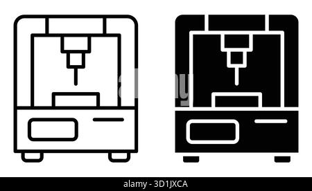 Explore minimalist vector illustrations featuring a 3D printer in both black and white styles, ideal for technology-related projects and design. Stock Vector
