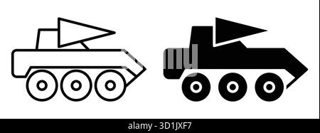 Two playful cartoon tanks in black and white style, ideal for children's illustrations, games, and creative projects. Perfect for adding fun elements. Stock Vector