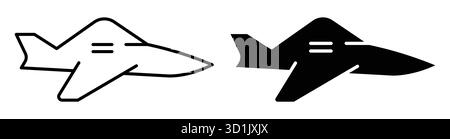 This image features simplistic jet aircraft icons in black and white, perfect for creative and design projects. Use these modern illustrated symbols f Stock Vector