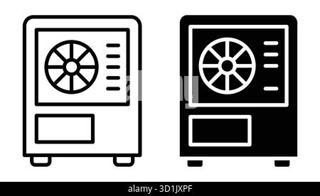 These illustrations depict refrigeration equipment in black and white, showcasing a modern design. Perfect for use in graphics, websites, and educatio Stock Vector