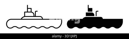 Two minimalist tugboat silhouettes displayed in black and white, perfect for maritime-themed projects or graphic design needs. Clean, simple lines cre Stock Vector
