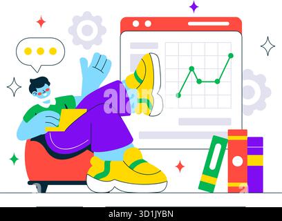 Data Analytics Dashboard Illustration Featuring Marketing Analytics With Performance Graphs, Conversion Metrics, And Charts In A Flat Background Stock Vector