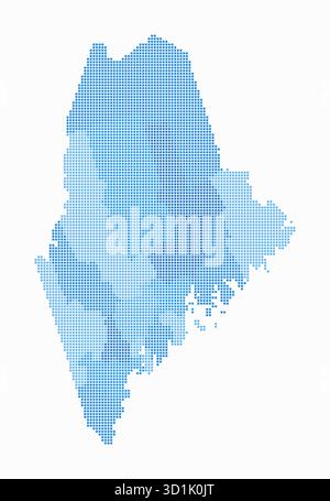Maine dotted map. Digital style map of the state on a white background. Maine shape with square dots. Colored dots style. Small size squares. Stock Vector