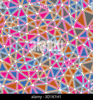 Triangulation geometric shapes background. Rounded solid shapes in frames. Compact triangles size. Multicolored style. Repeatable pattern. Stock Vector