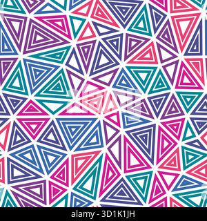 Minimalistic triangles background. Medium shape size. Multiple repeated inner triangles. Multiple colors style. Repeatable pattern. Stock Vector