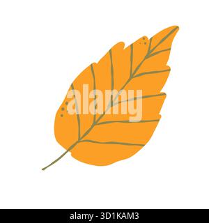 Hand drawn yellow autumn leave isolated on white background. Vector illustration for home decor and design, greeting card, banner, poster, label. Stock Vector