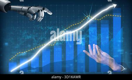 A futuristic concept showcasing the interaction between robotics and financial analytics, illustrating the blend of technology and business growth Stock Photo