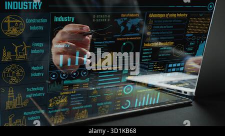 Explore a cutting-edge digital dashboard that presents key metrics and insights for various industries, showcasing trends, innovation, and Stock Photo